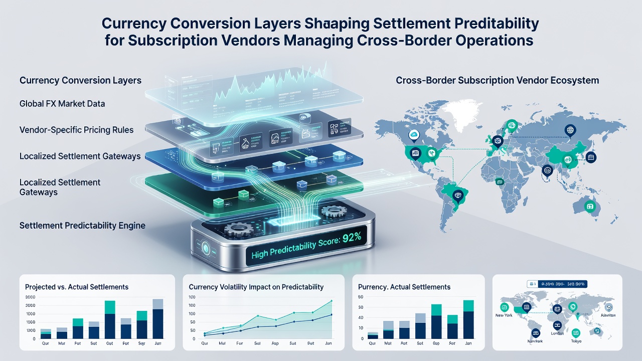 Flowchart of settlement timelines across multiple currency layers for mobile subscriptions