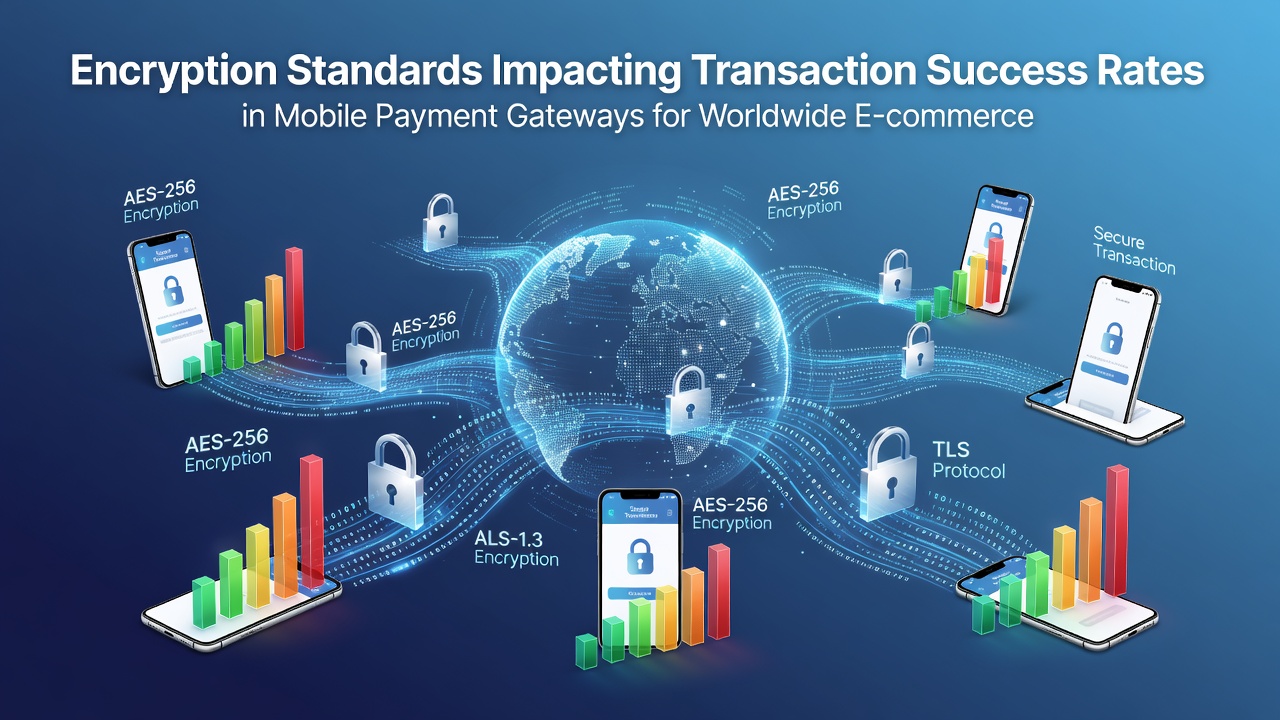 Mobile payment gateway encryption visualization showing data flow between devices and servers