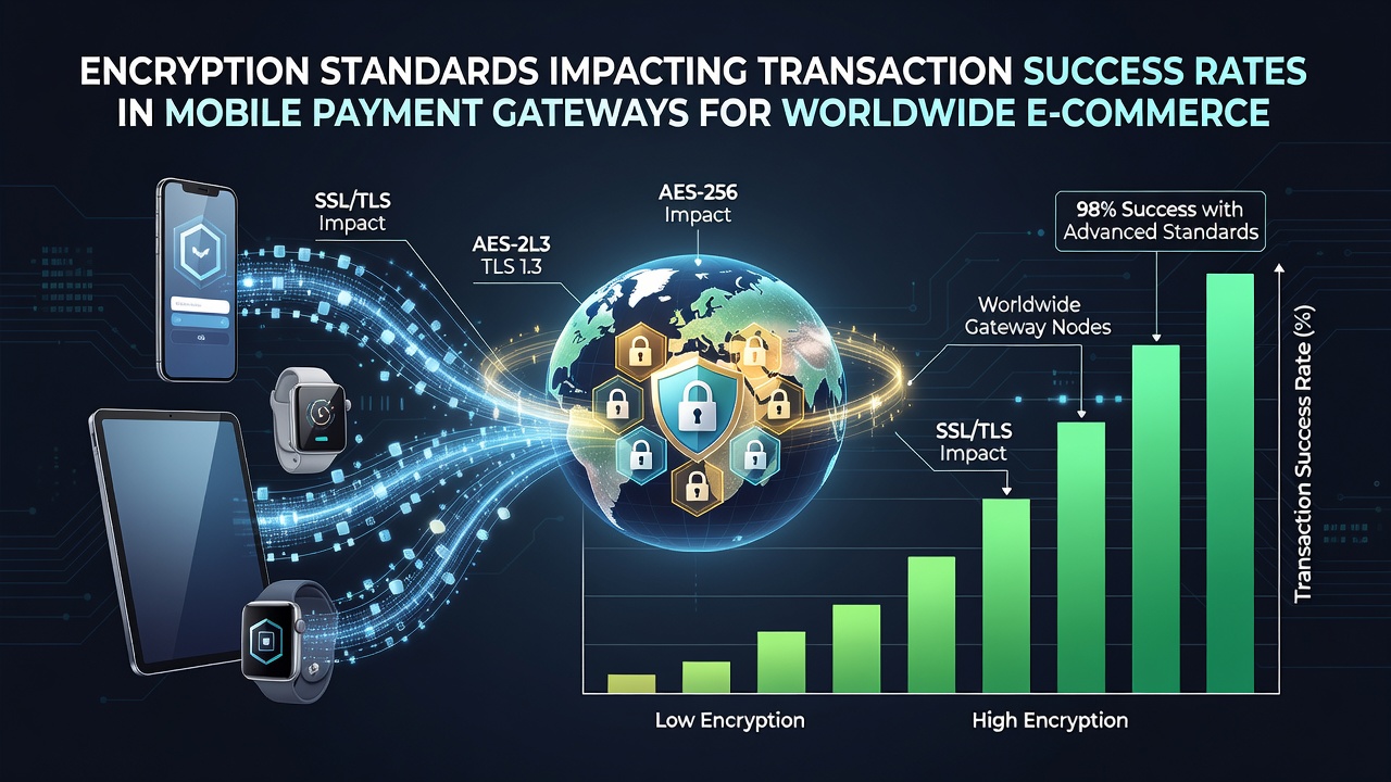 Global e-commerce transaction dashboard displaying encryption protocol performance metrics