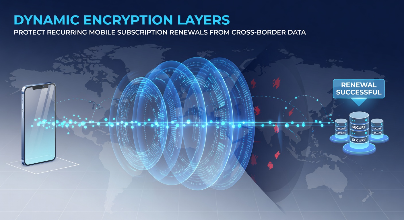 Technical diagram showing layered encryption applied to recurring mobile subscription renewal data