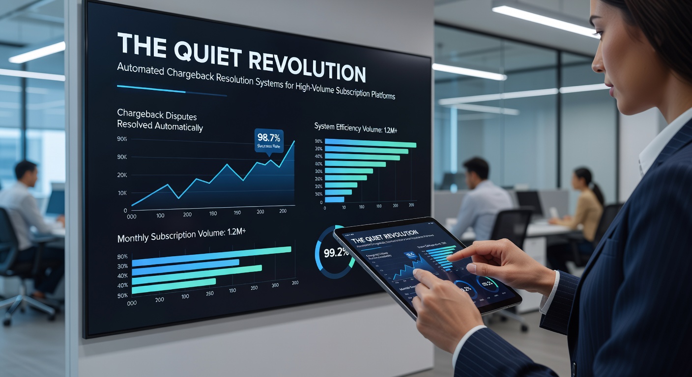 Automated chargeback resolution dashboard showing real-time dispute analytics for subscription platforms